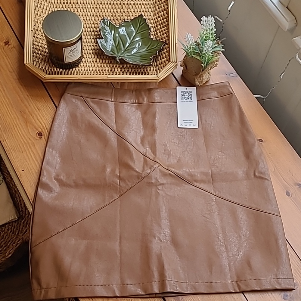 NWT Brown Faux Leather Mini Pencil Skirt